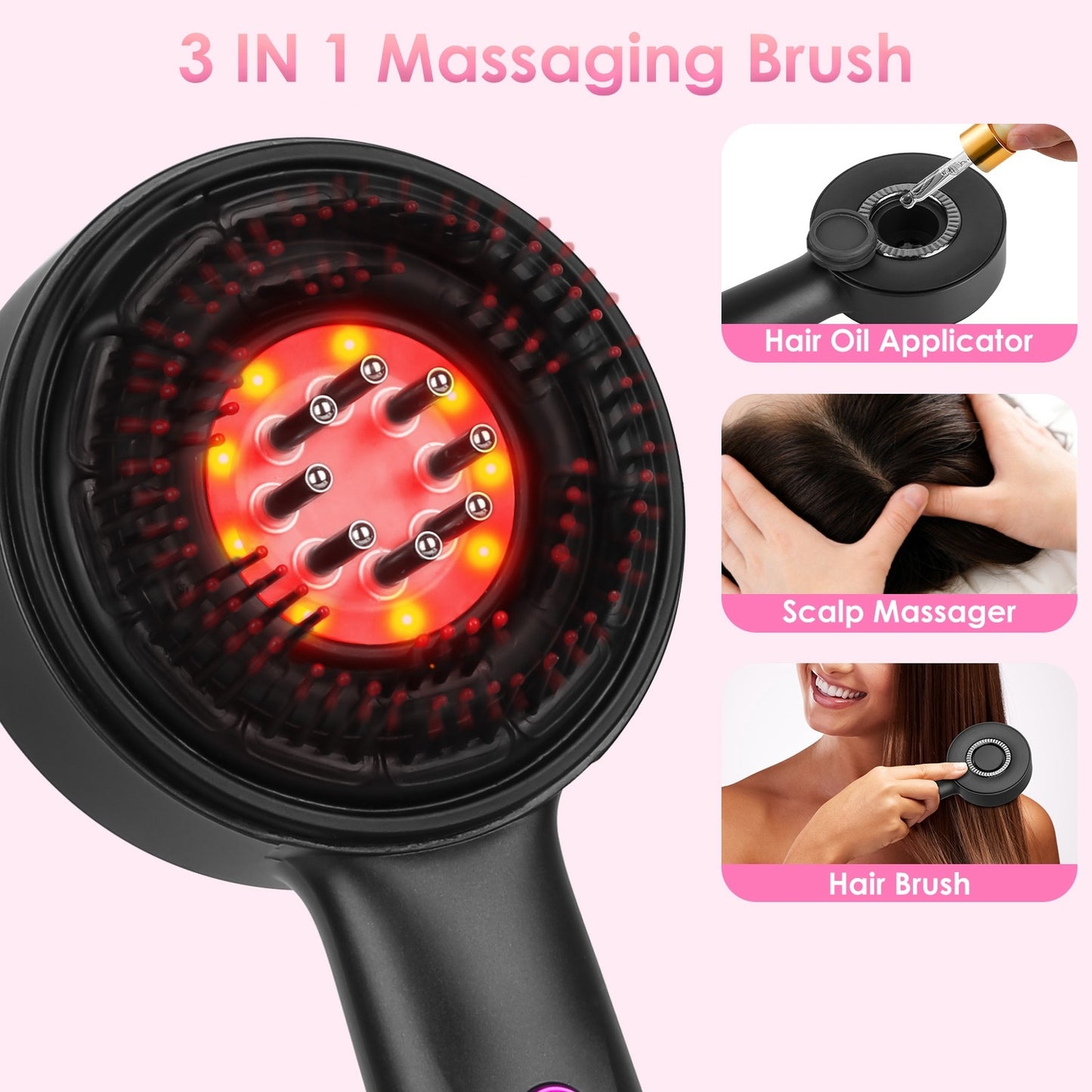 Red Light Scalp Massager (3 In 1, Cordless, Oil Applicator, Rechargeable)
