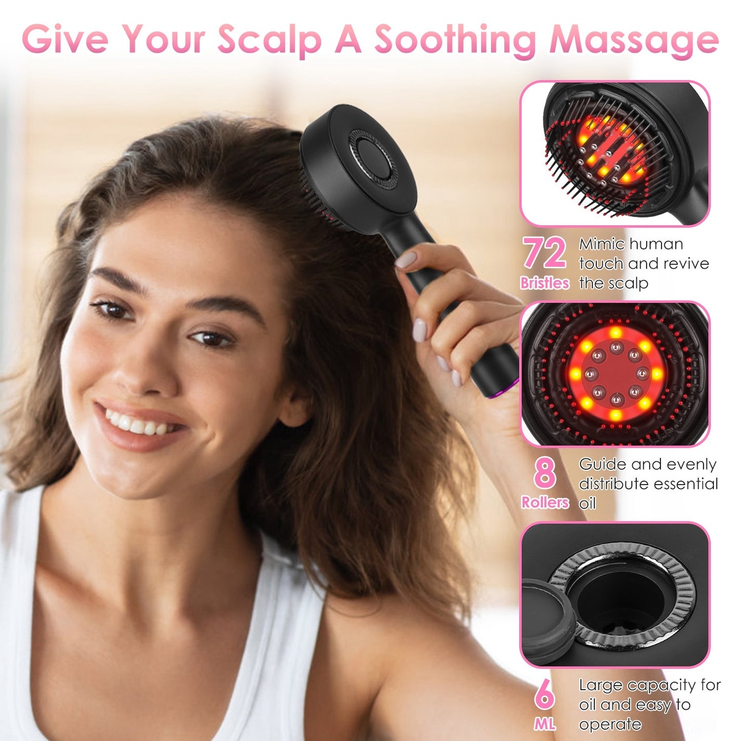 Red Light Scalp Massager (3 In 1, Cordless, Oil Applicator, Rechargeable)