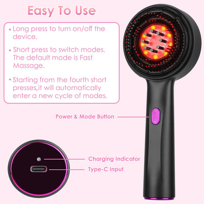 Red Light Scalp Massager (3 In 1, Cordless, Oil Applicator, Rechargeable)