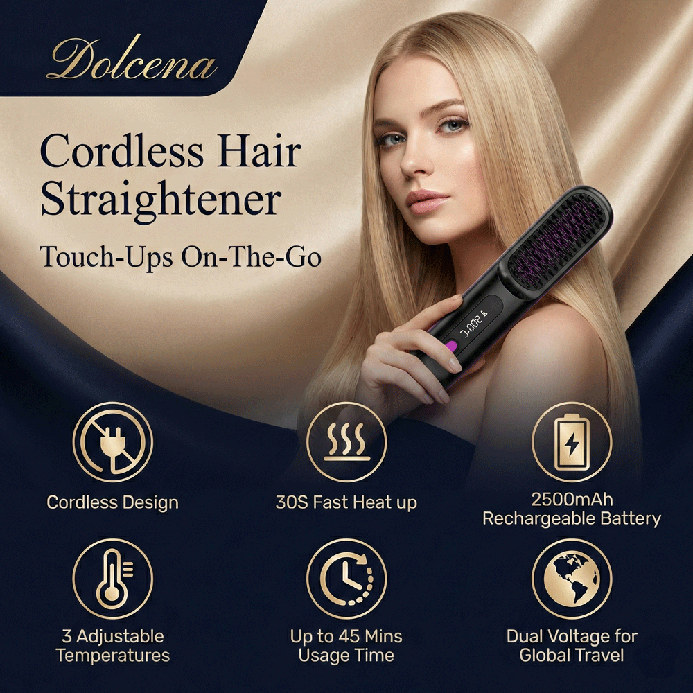 Dolcena™ Cordless Ionic Hair Straightener Brush